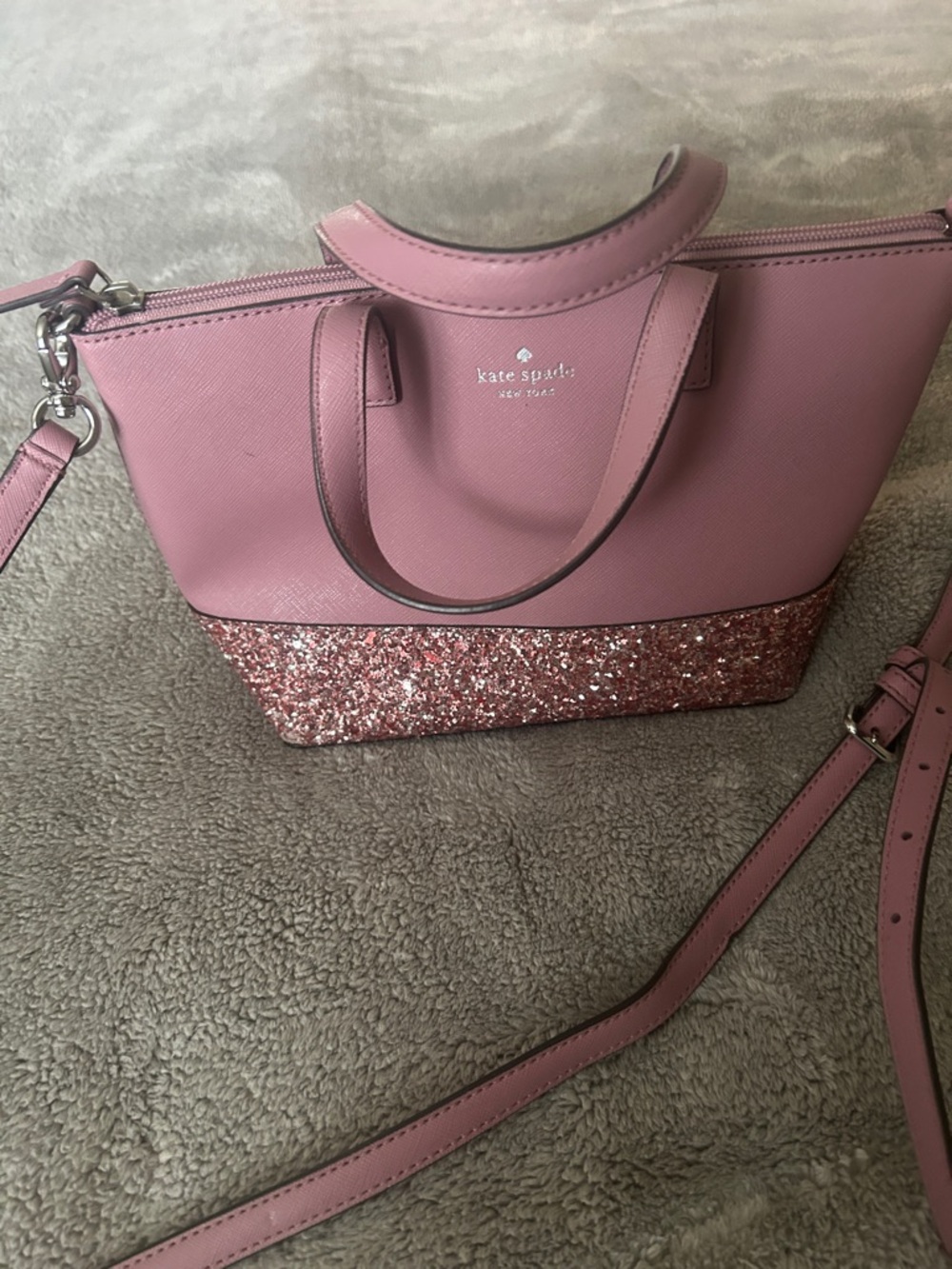 kate spade pink glitter-bottom crossbody satchel